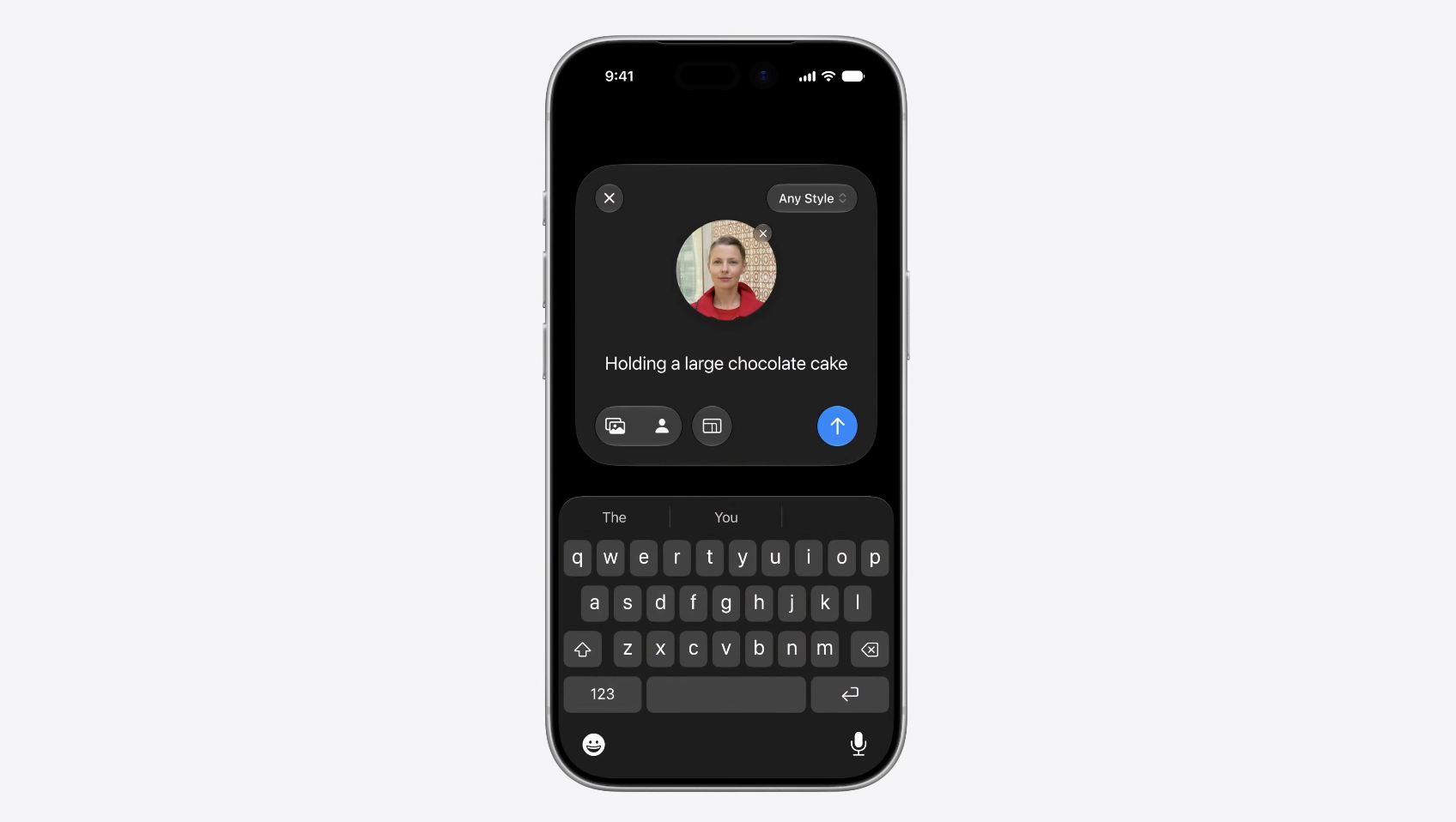 The new Image Playground accepting a portrait photo and a text prompt