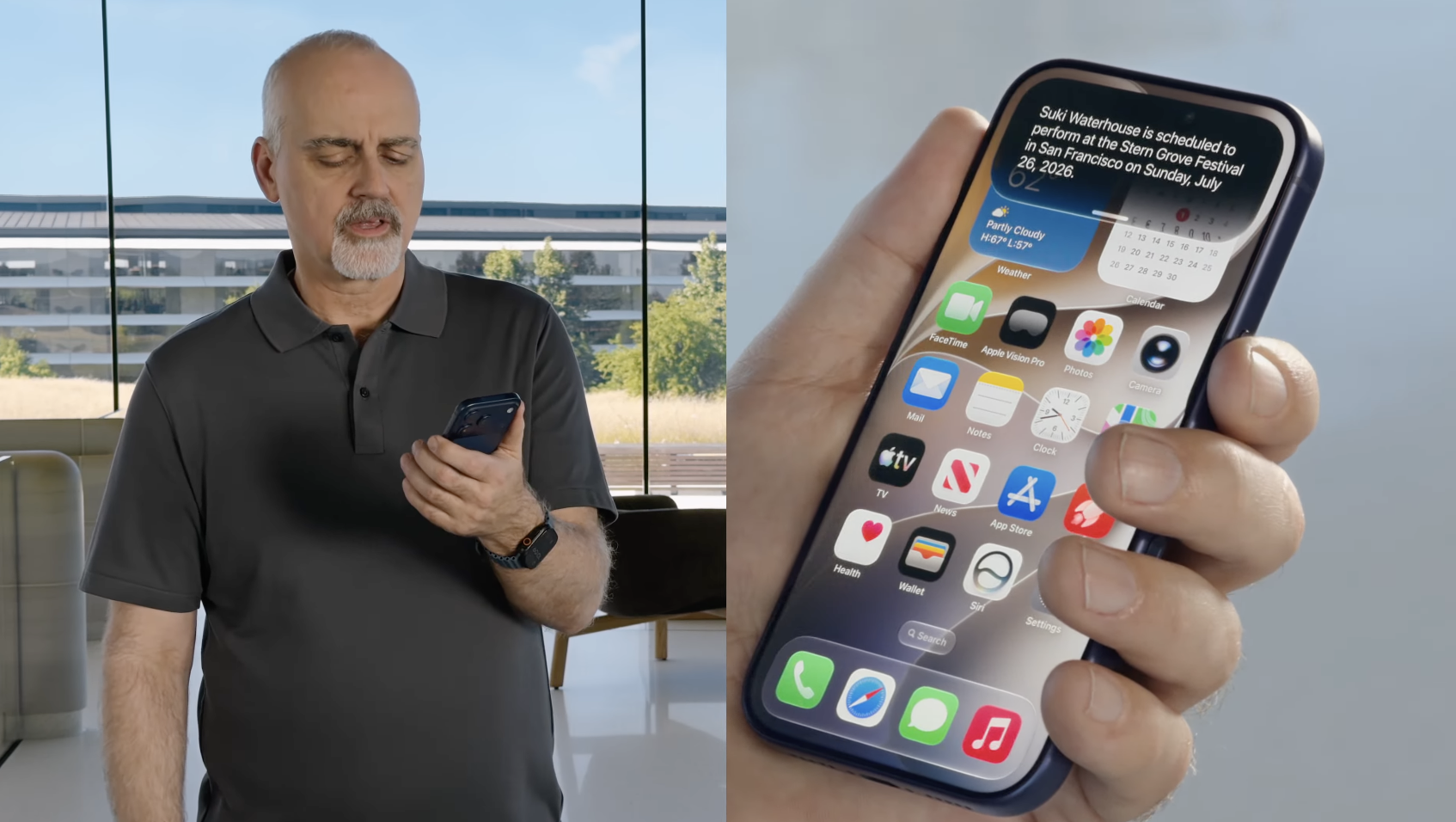 Siri pulling a Suki Waterhouse concert date out of a notification and adding it to the user's calendar