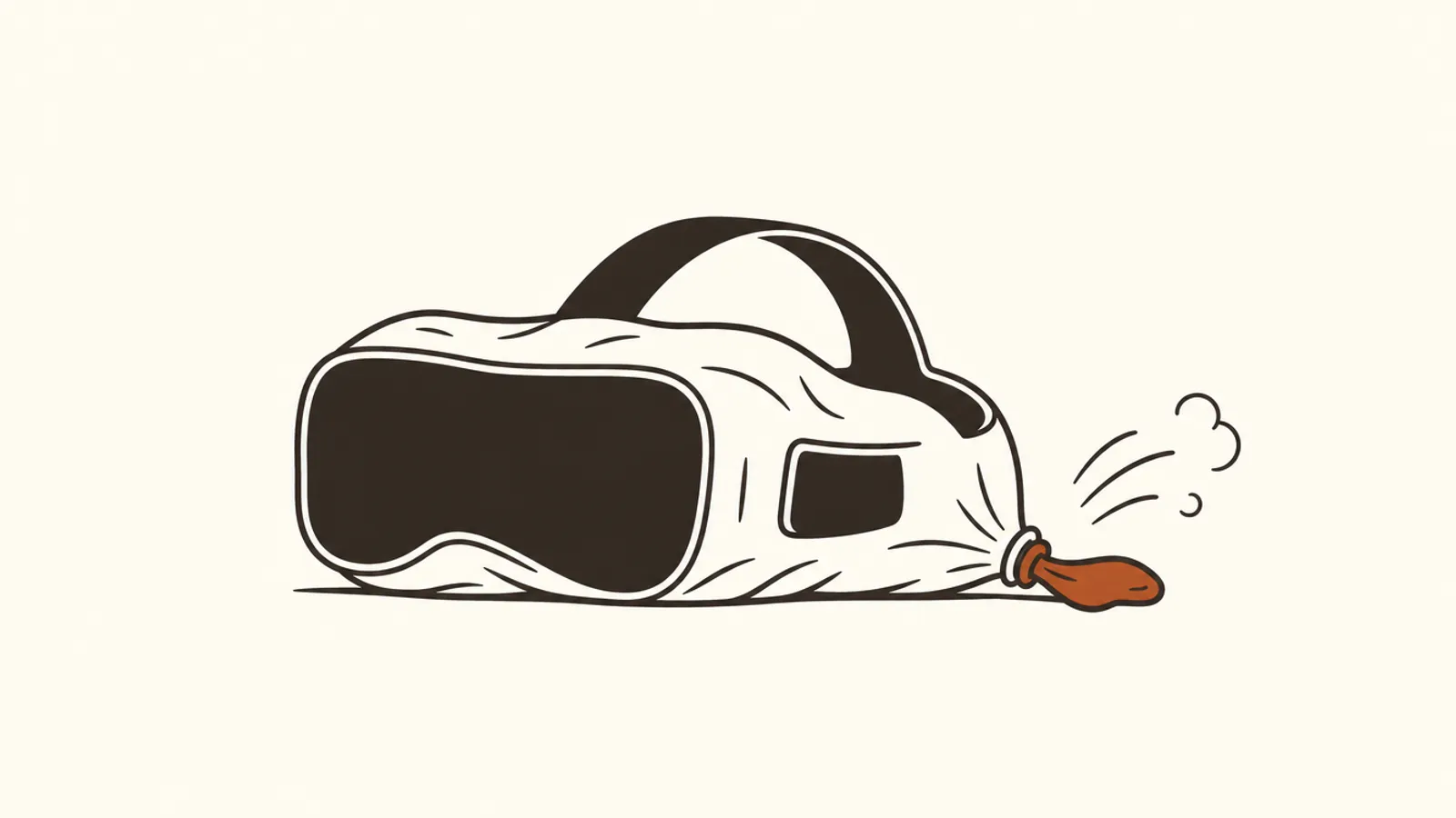 A deflating balloon shaped like a VR headset, illustrating what happened to the metaverse