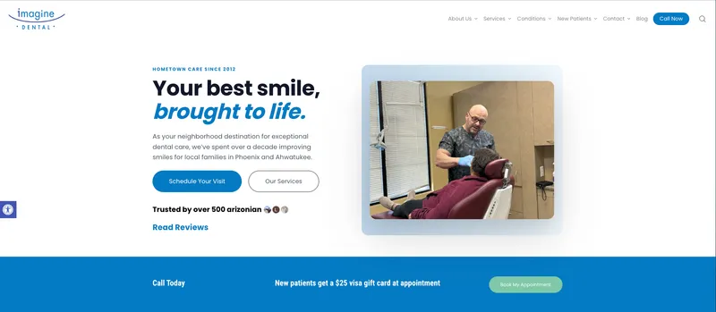 Imagine Dental Arizona homepage with a friendly hometown-care message